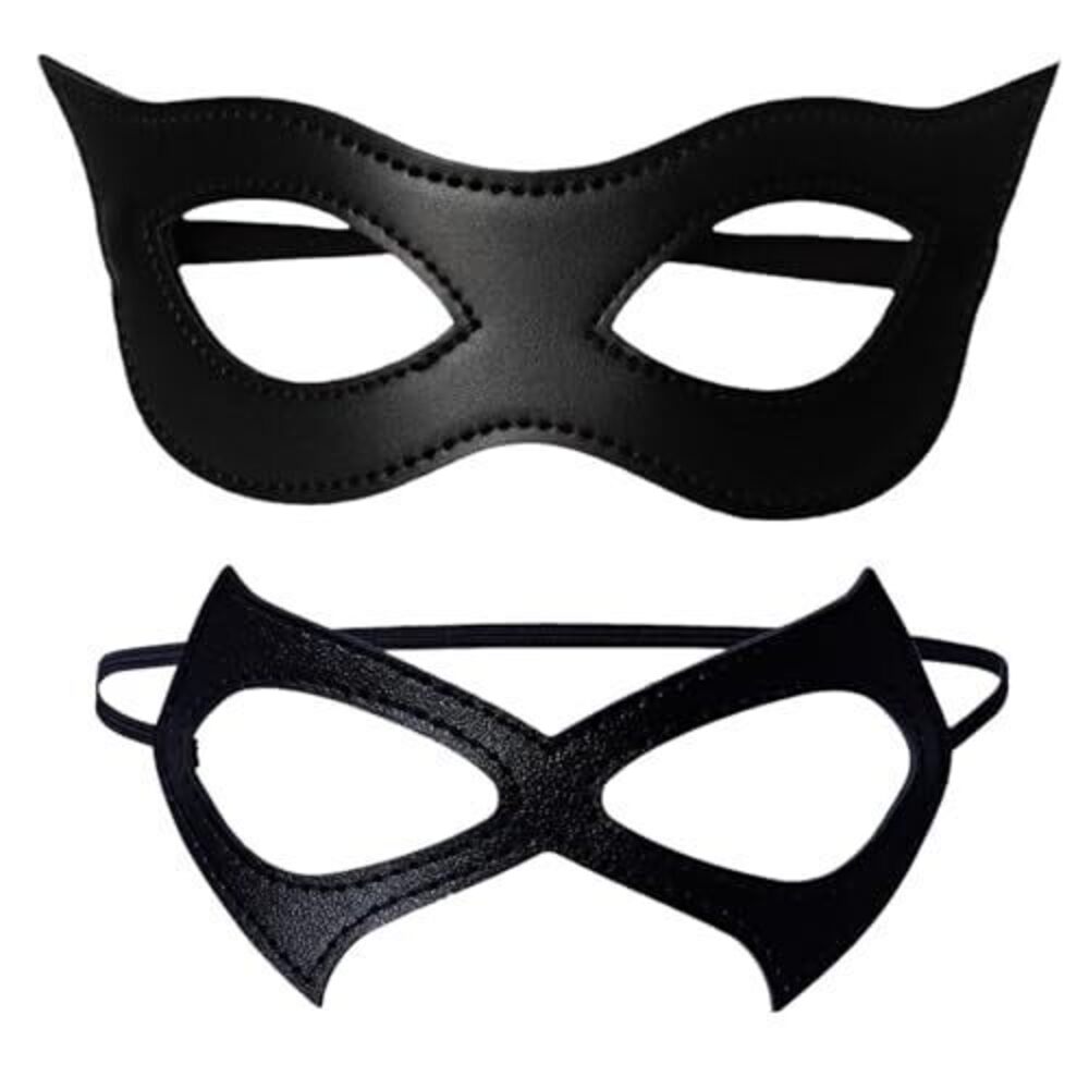 9302 2PCS Cat Masks Black Leather Cat Mask Half Face Masquerade Mask